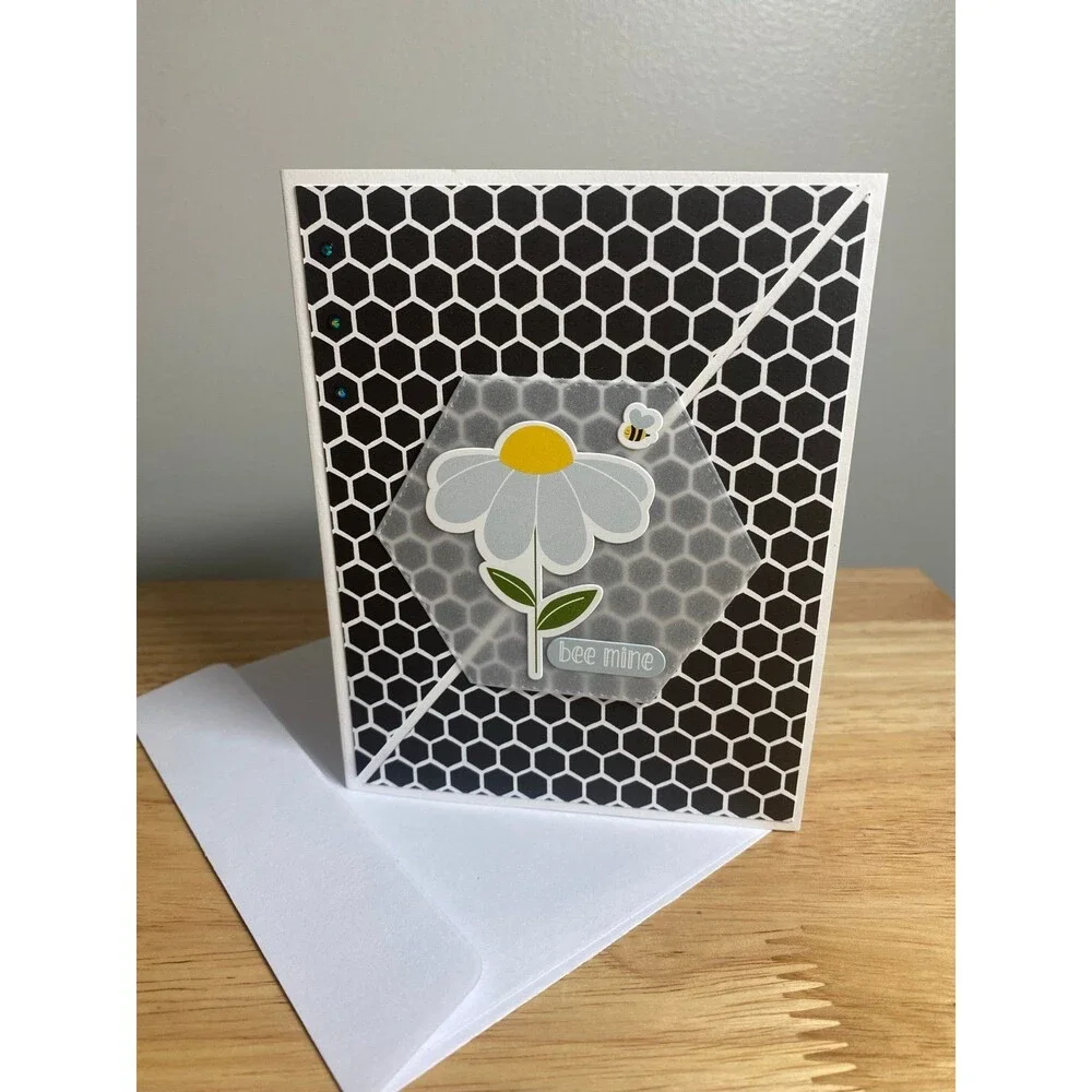 Bee & Flowers Greeting Card – Handmade A2 Card – All Occasion Blank Card